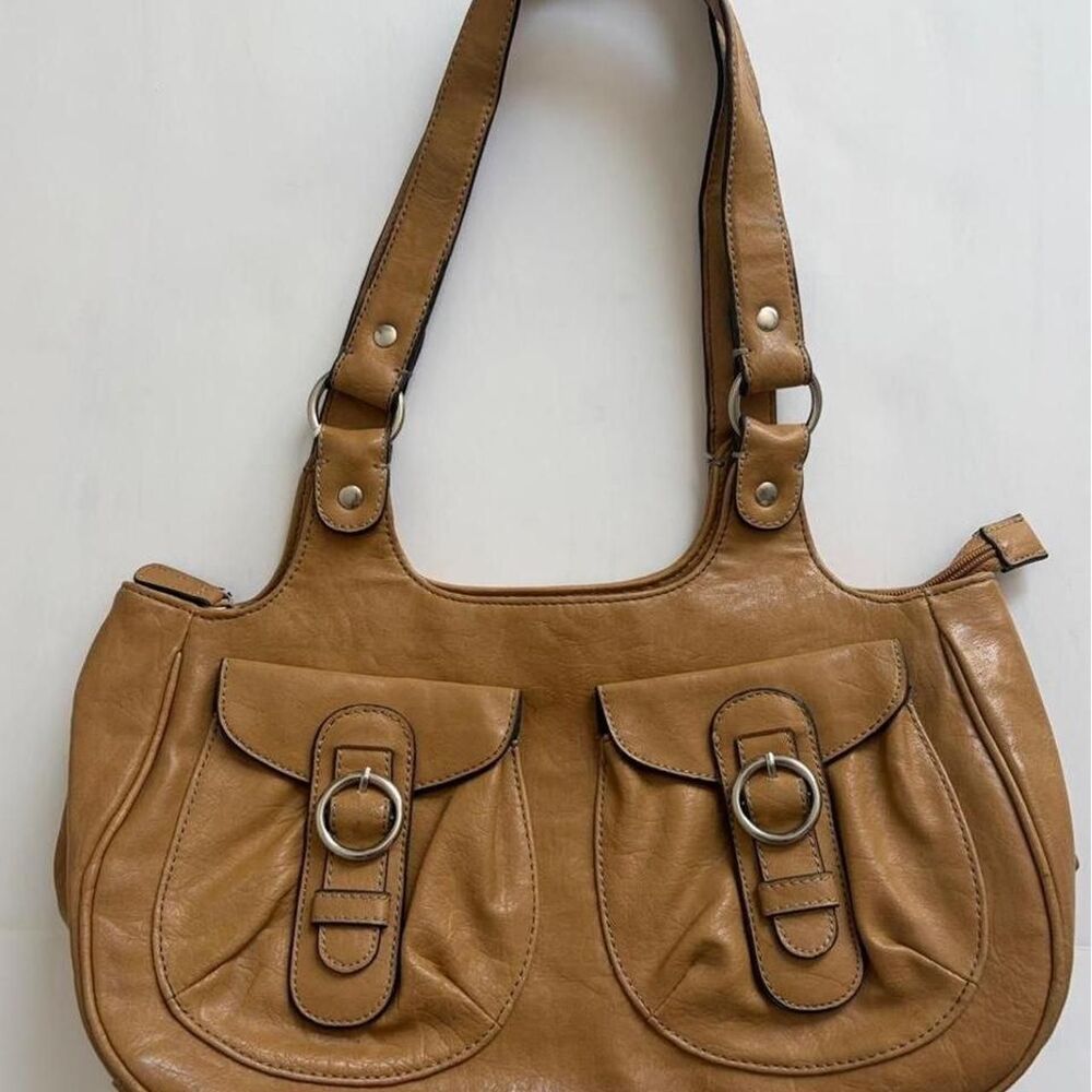 Liz Claiborne First Issue Y2K Brown Tan Shoulder Bag with Two Front Pockets